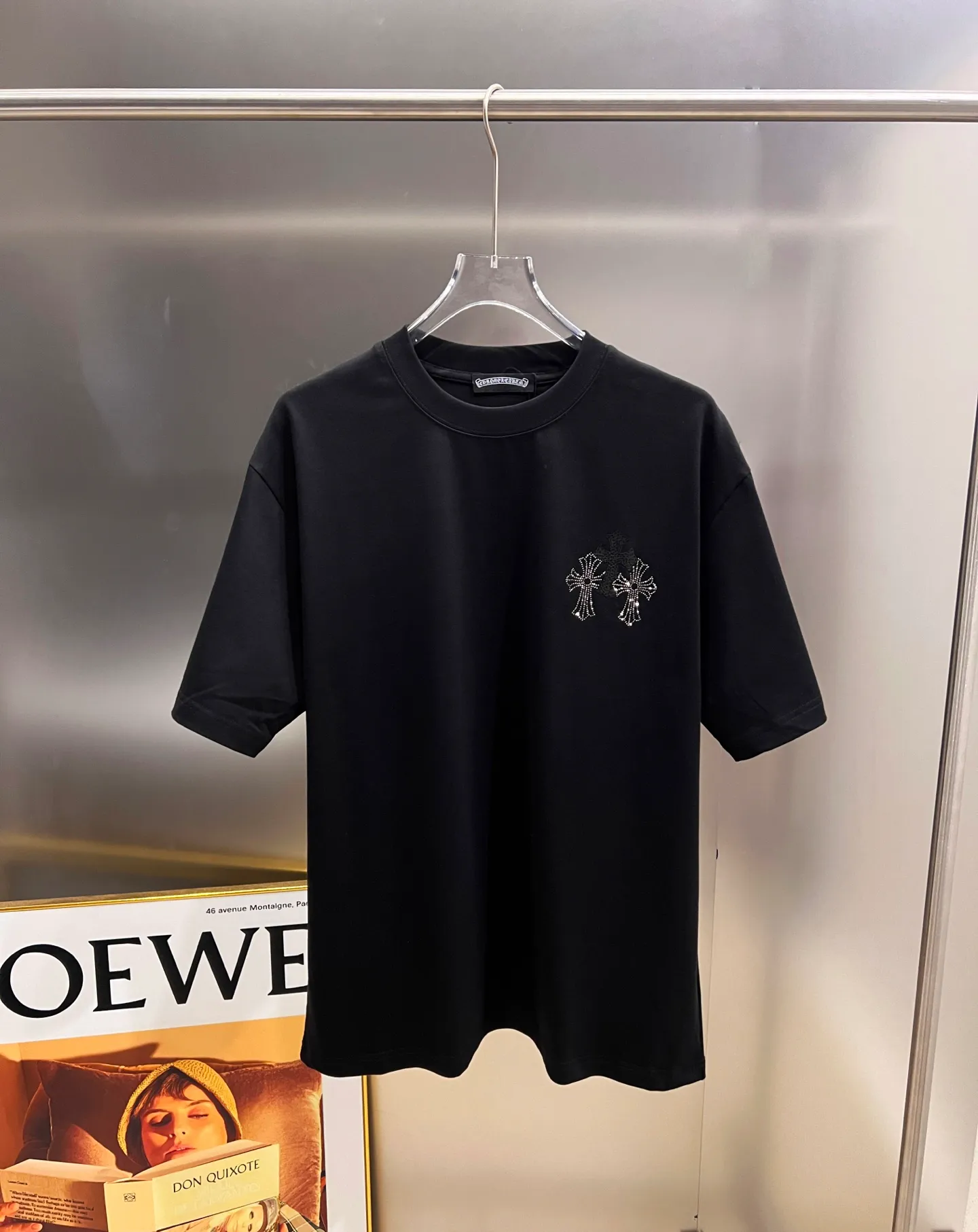 🅿️190 CH Crowe 2025 autumn and winter new short-sleeved T-shirt, cross foam technology + Middle Eastern Australian diamond design technology, the real thing is great🔥Same style for men and women, loose version, size S M L XL XXL five sizes black white